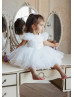 White Lace Tulle V Back Knee Length Flower Girl Dress